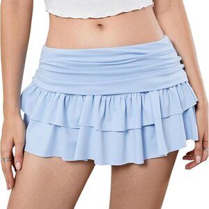 Y2K Ruffle Hem Mini Skirt 💕 Soft Stretchy Elastic Waist Skater Skirt